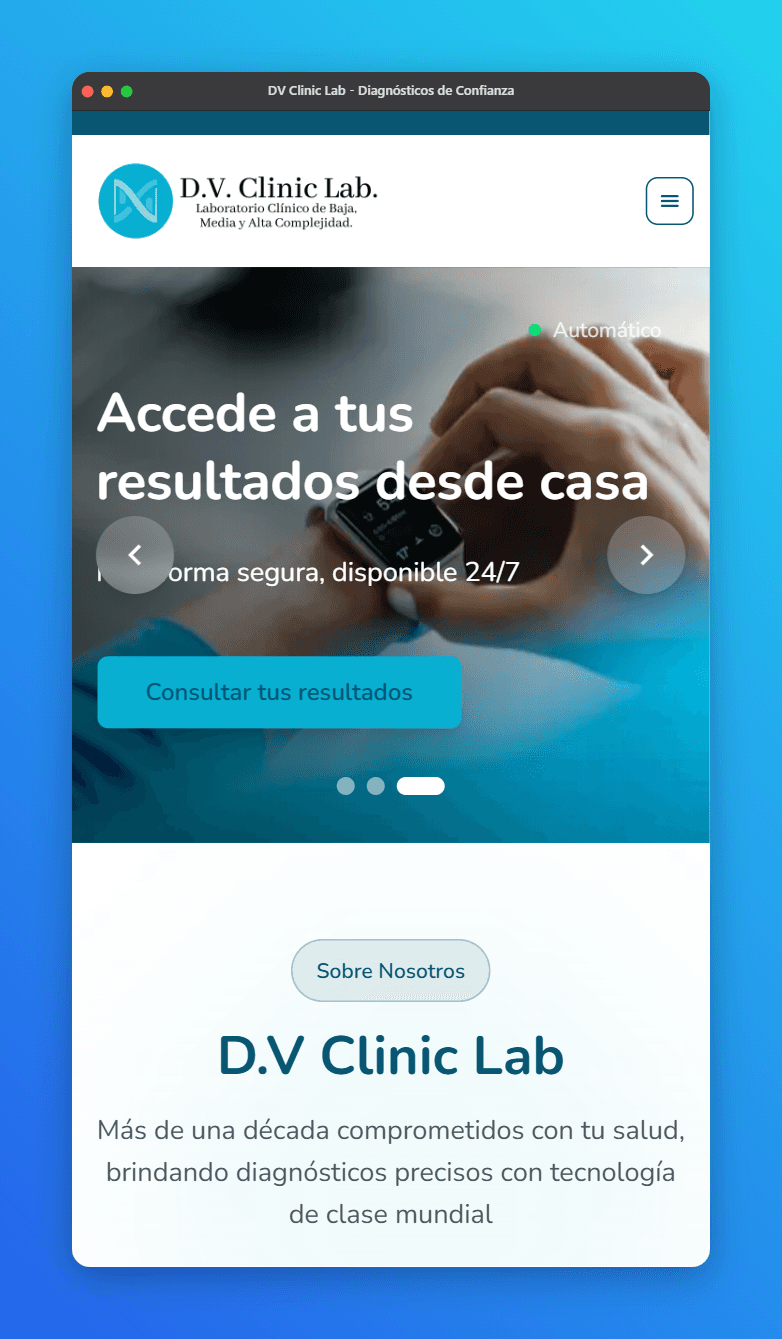 Vista previa del sitio web de D.V Clínic Lab